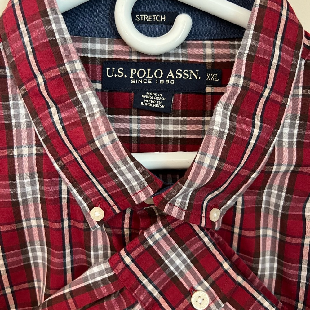 U.S. Polo Association XXL Mens Shirt Stretch Cotton Red Plaid Button Down 2XL